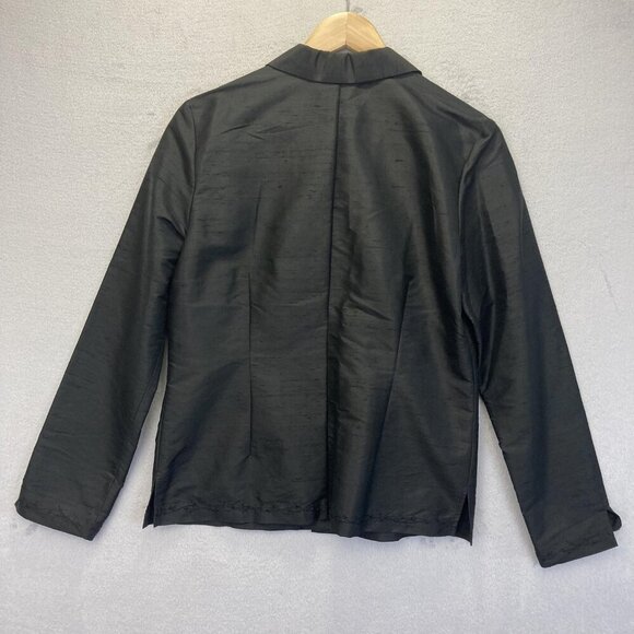 100% Silk Textured Button Up Shirt Womens 6 Black Minimalist Quiet Luxury Blouse - Picture 13 of 16